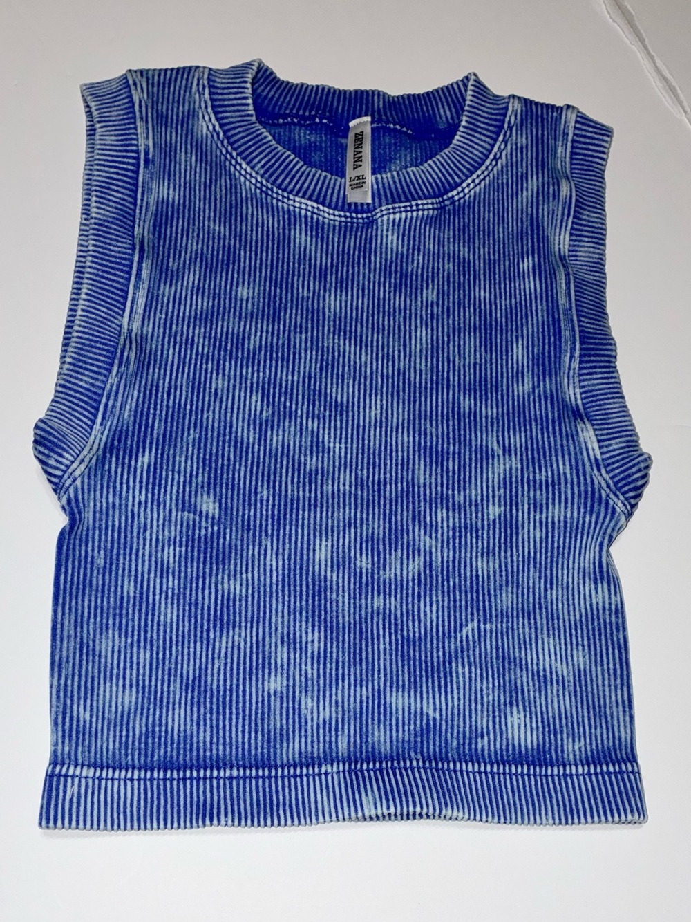 Zenana Blue Ribbed Tank Top - Visible Tag